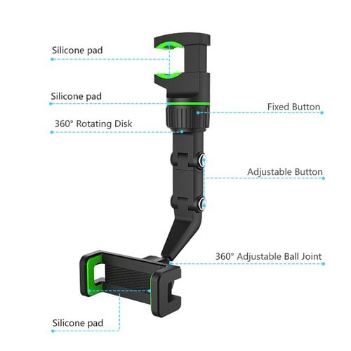 360° Car Rearview Mirror Phone Holder