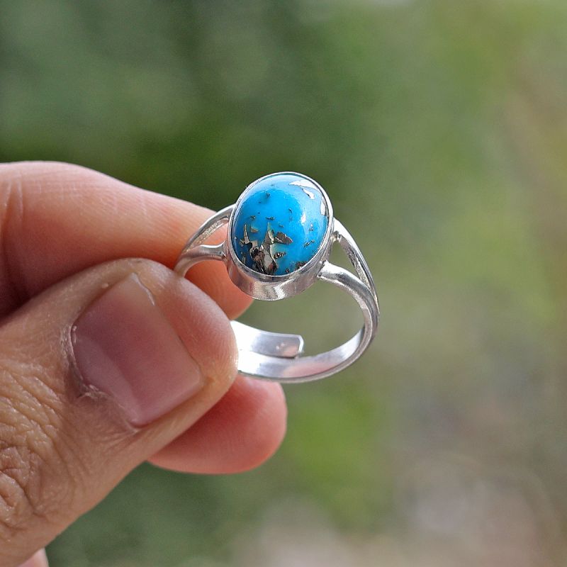 Natural Certified firoza Turquoise Gemstone Ring Original Adjustable Ring