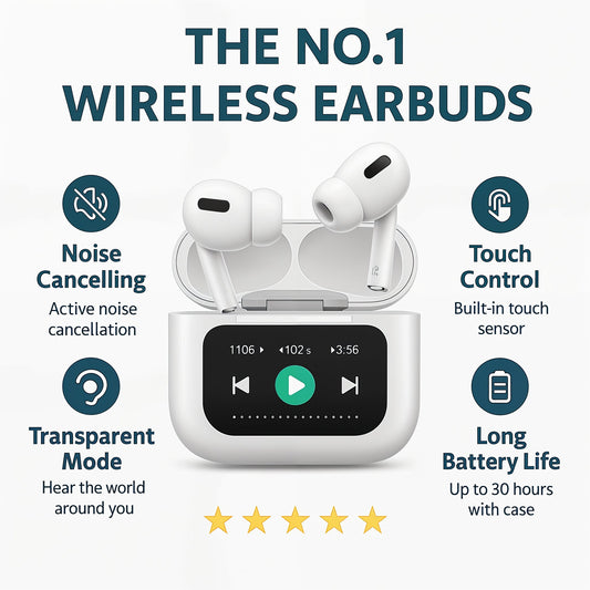 Smart touch wireless earbuds with smart screen