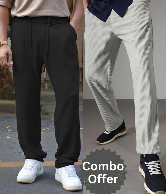 Combo of 2 Cuadray Fabric Stylish Pants | Perfect Blend of Comfort & Style - Black & Grey (Buy 1 Get 1 Free)