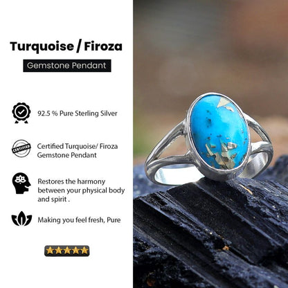 Natural Certified firoza Turquoise Gemstone Ring Original Adjustable Ring